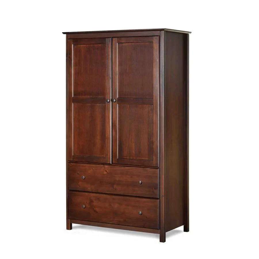 Solid Wood Bedroom Armoire Wardrobe Cabinet with Hanging Bar in Cherry Finish - Image 4
