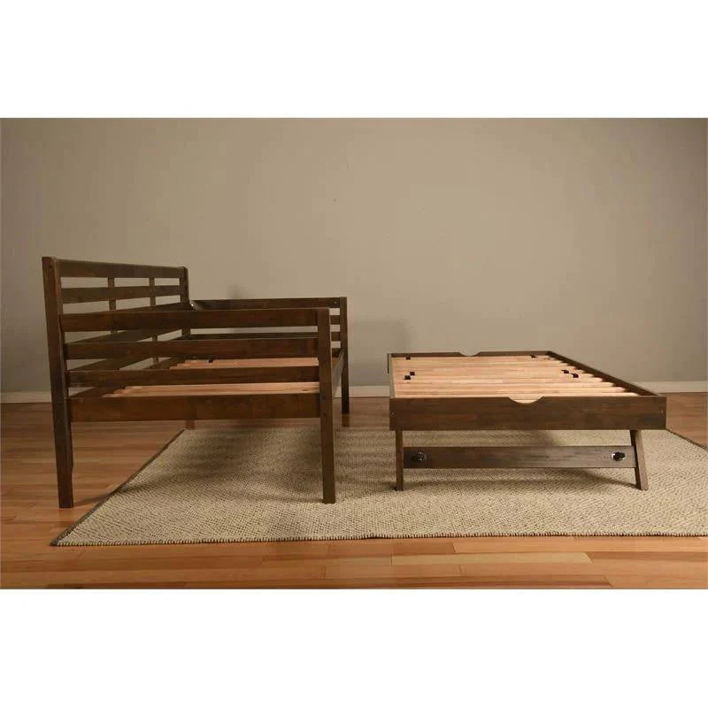 Solid Wood Daybed Frame with Twin Pop-Up Trundle Bed in Walnut Finish - Image 5
