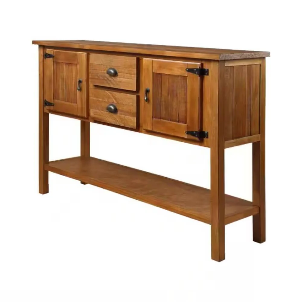 Solid Wood Farmhouse Console Table Buffet Cabinet with Storage Drawers in Brown - Image 3