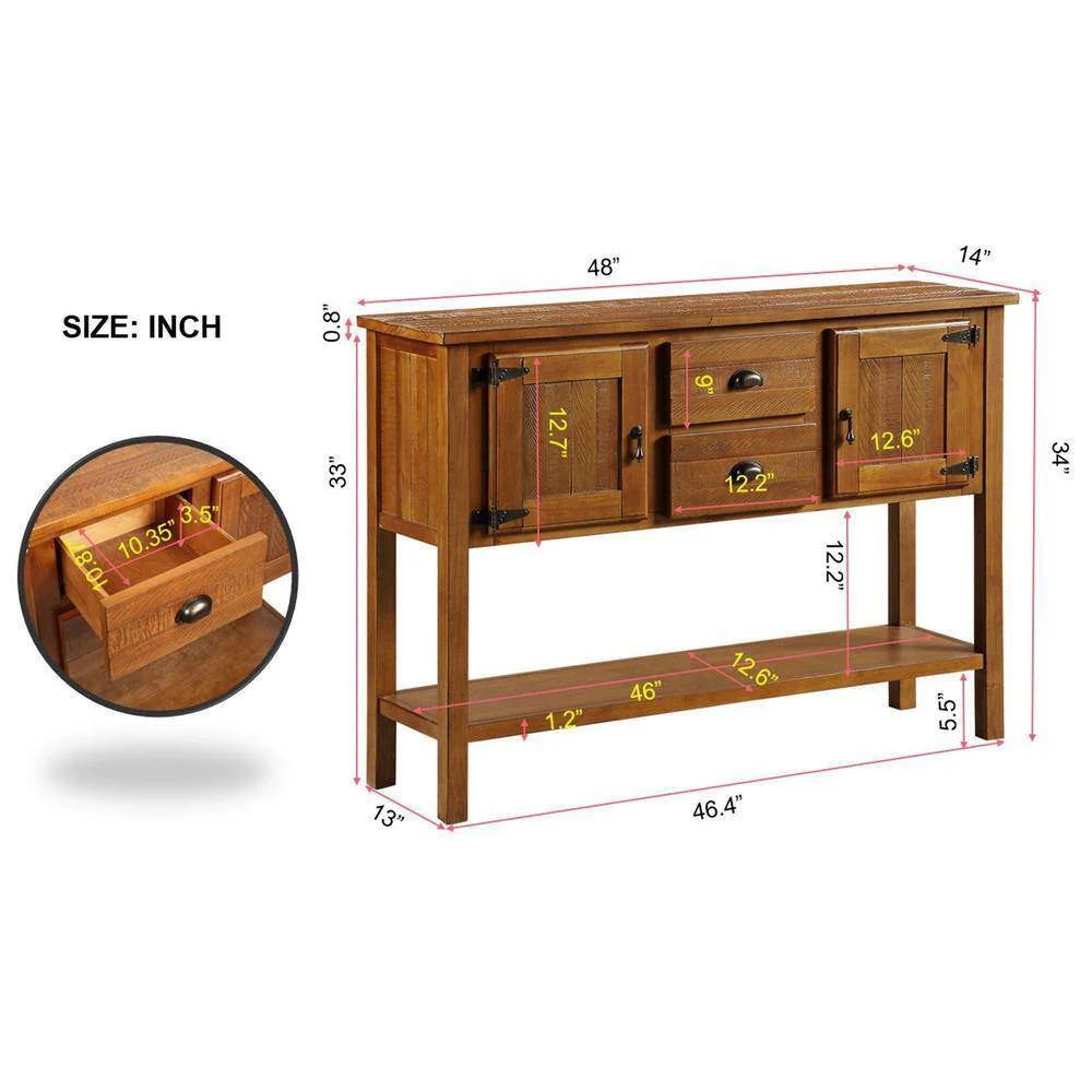 Solid Wood Farmhouse Console Table Buffet Cabinet with Storage Drawers in Brown - Image 5