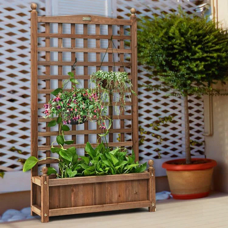 Solid Wood Farmhouse Garden Planter Box with 48-inch High Trellis - Image 3
