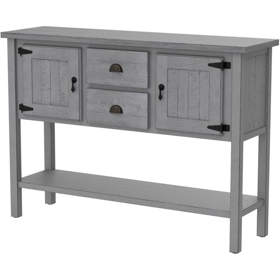 Solid Wood Farmhouse Sofa Table Sideboard Cabinet with Storage Drawers in Grey - Image 3