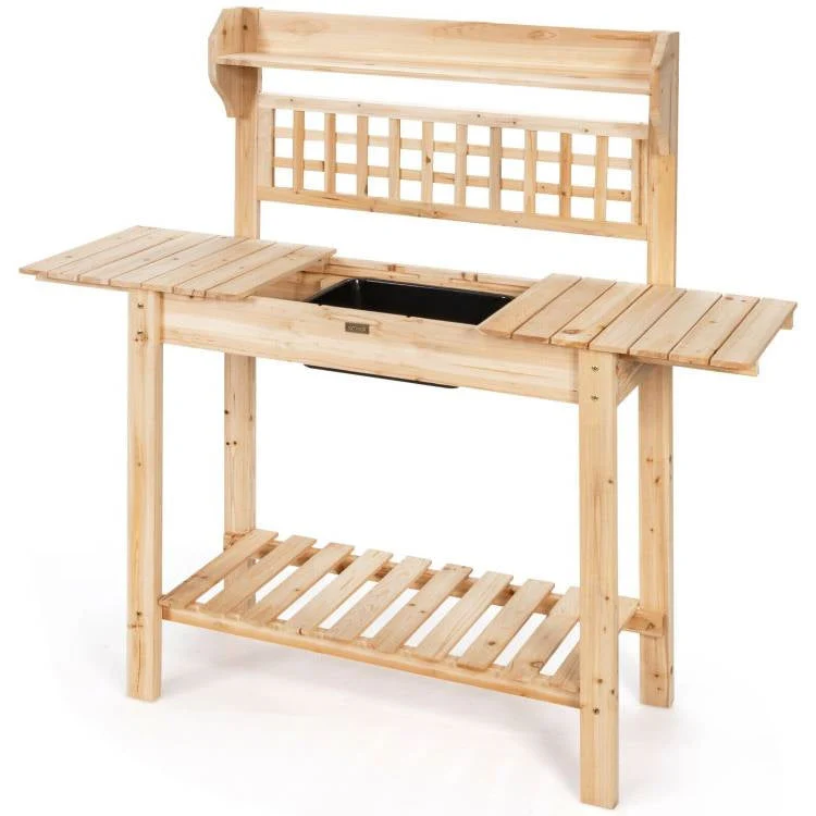 Solid Wood Garden Potting Bench Table with Bottom Shelf and Removeable Sink - Image 4
