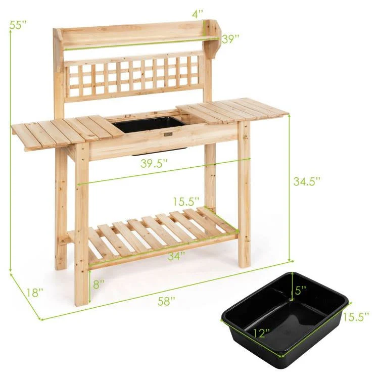 Solid Wood Garden Potting Bench Table with Bottom Shelf and Removeable Sink - Image 5
