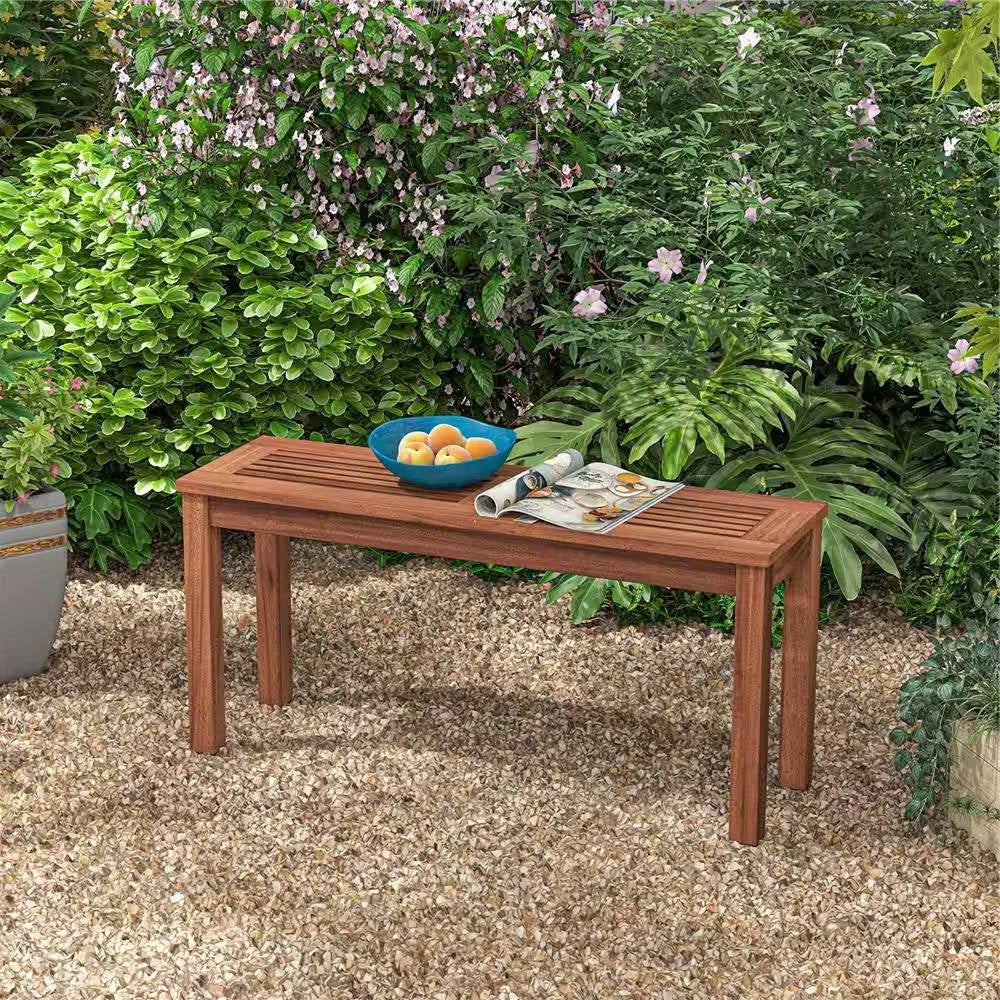 Solid Wood Outdoor 2-Seat Backless Garden Bench in Natural Finish - Image 2