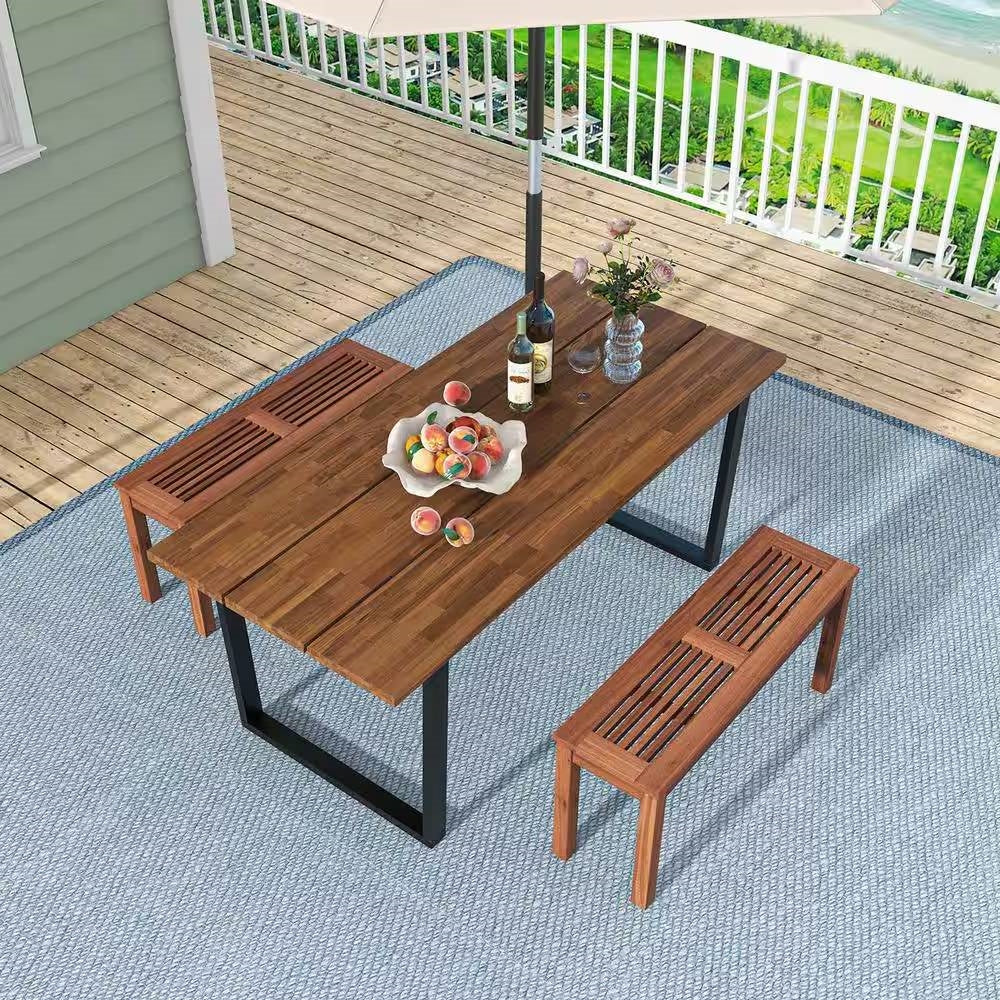 Solid Wood Outdoor 2-Seat Backless Garden Bench in Natural Finish - Image 4