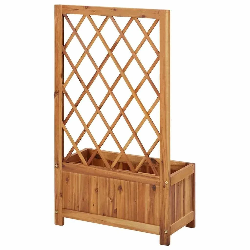 Solid Wood Outdoor Raised Garden Bed Planter with Lattice Trellis - Image 2