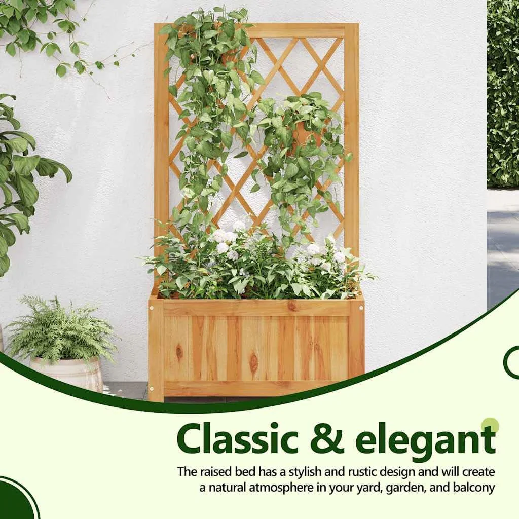 Solid Wood Outdoor Raised Garden Bed Planter with Lattice Trellis - Image 3