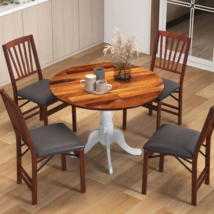 Solid Wood Round 40-inch Kitchen Dining Table with White Legs and Brown Top - Image 2