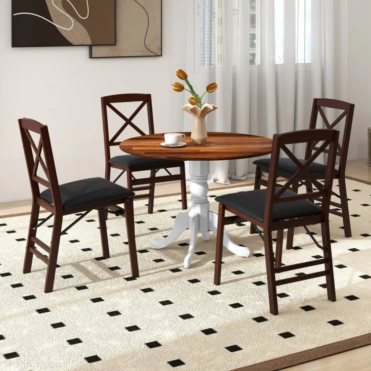 Solid Wood Round 40-inch Kitchen Dining Table with White Legs and Brown Top - Image 3