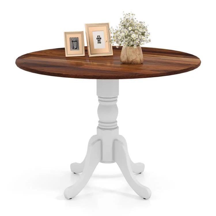 Solid Wood Round 40-inch Kitchen Dining Table with White Legs and Brown Top - Image 4