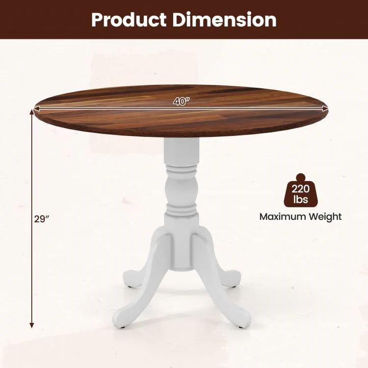 Solid Wood Round 40-inch Kitchen Dining Table with White Legs and Brown Top - Image 5