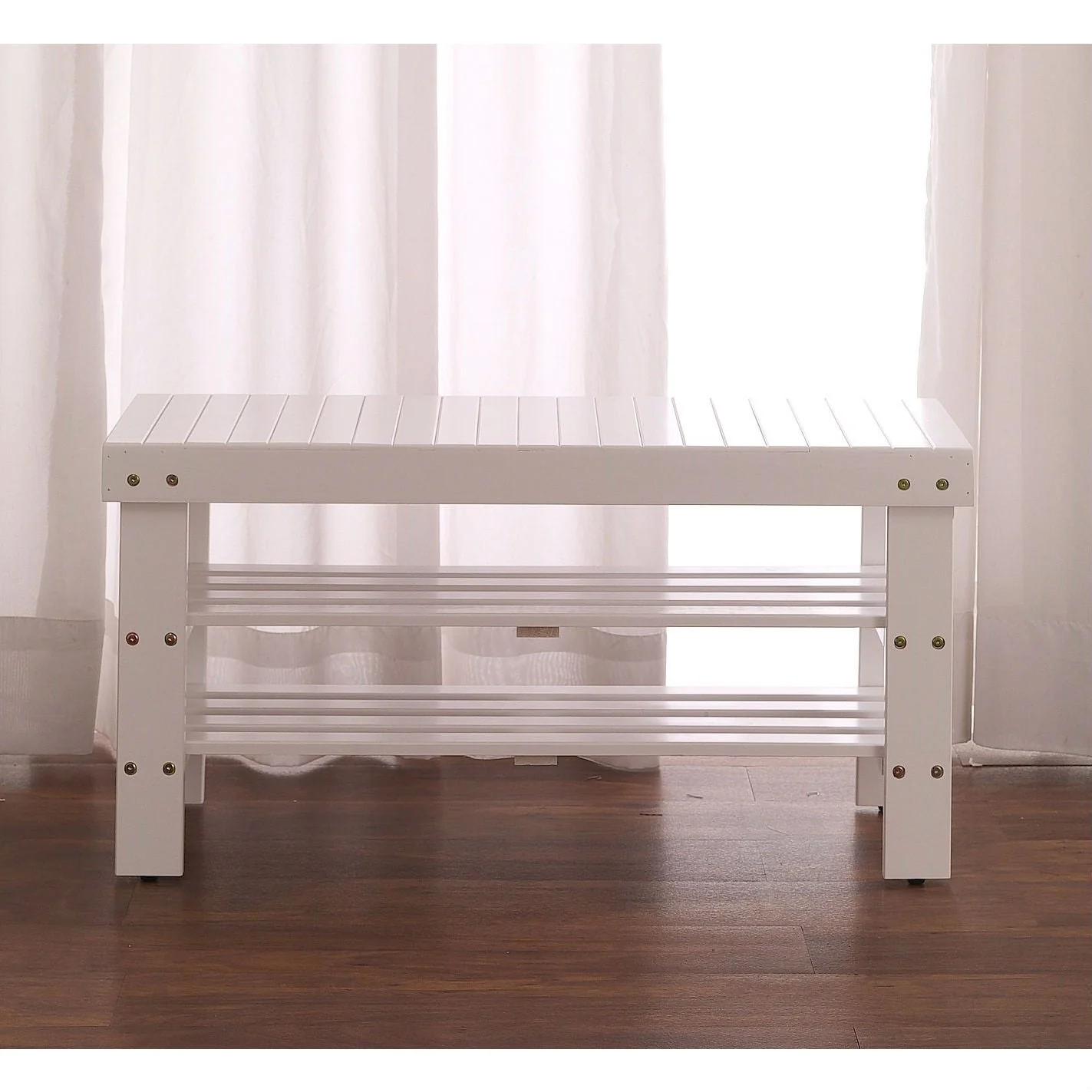 Solid Wood Shoe Rack Entryway Storage Bench in White - Image 2