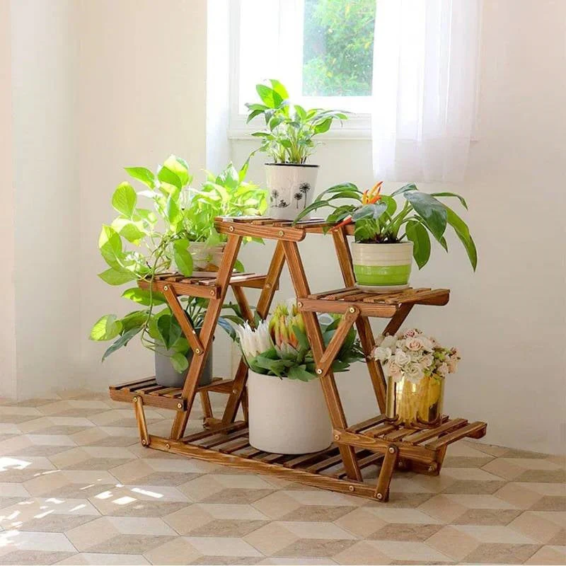 Solid Wood Triangular 6-Shelf Indoor Outdoor Flower Pot Plant Stand - Image 2