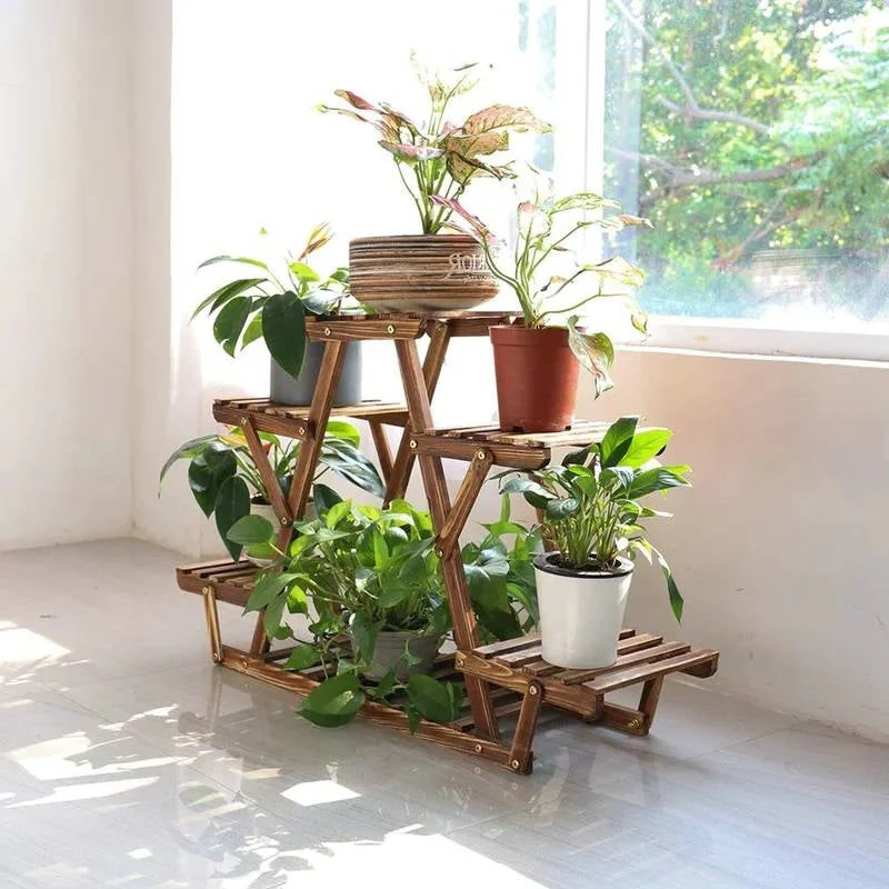 Solid Wood Triangular 6-Shelf Indoor Outdoor Flower Pot Plant Stand - Image 3