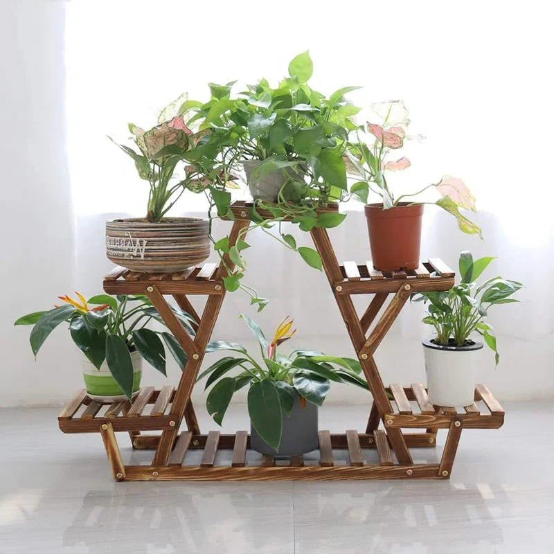 Solid Wood Triangular 6-Shelf Indoor Outdoor Flower Pot Plant Stand - Image 4