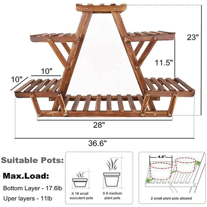 Solid Wood Triangular 6-Shelf Indoor Outdoor Flower Pot Plant Stand - Image 5