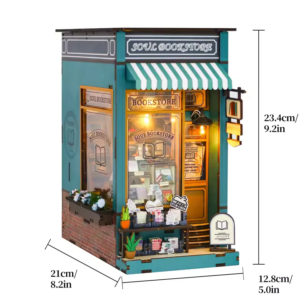 Soul Bookstore Dollhouse Kit - Miniature Wizardi Roombox Kit with LED Light F07M51-80-M2314 - Image 6