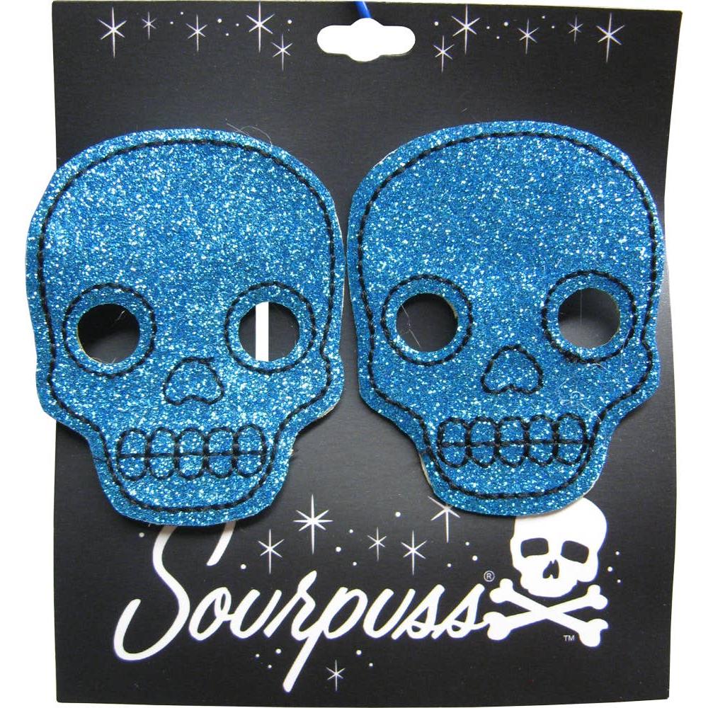 Sourpuss Aqua Blue Glitter Skull Hair Clips in Set of 2 | Gothic Hair Snap Clips - Image 3