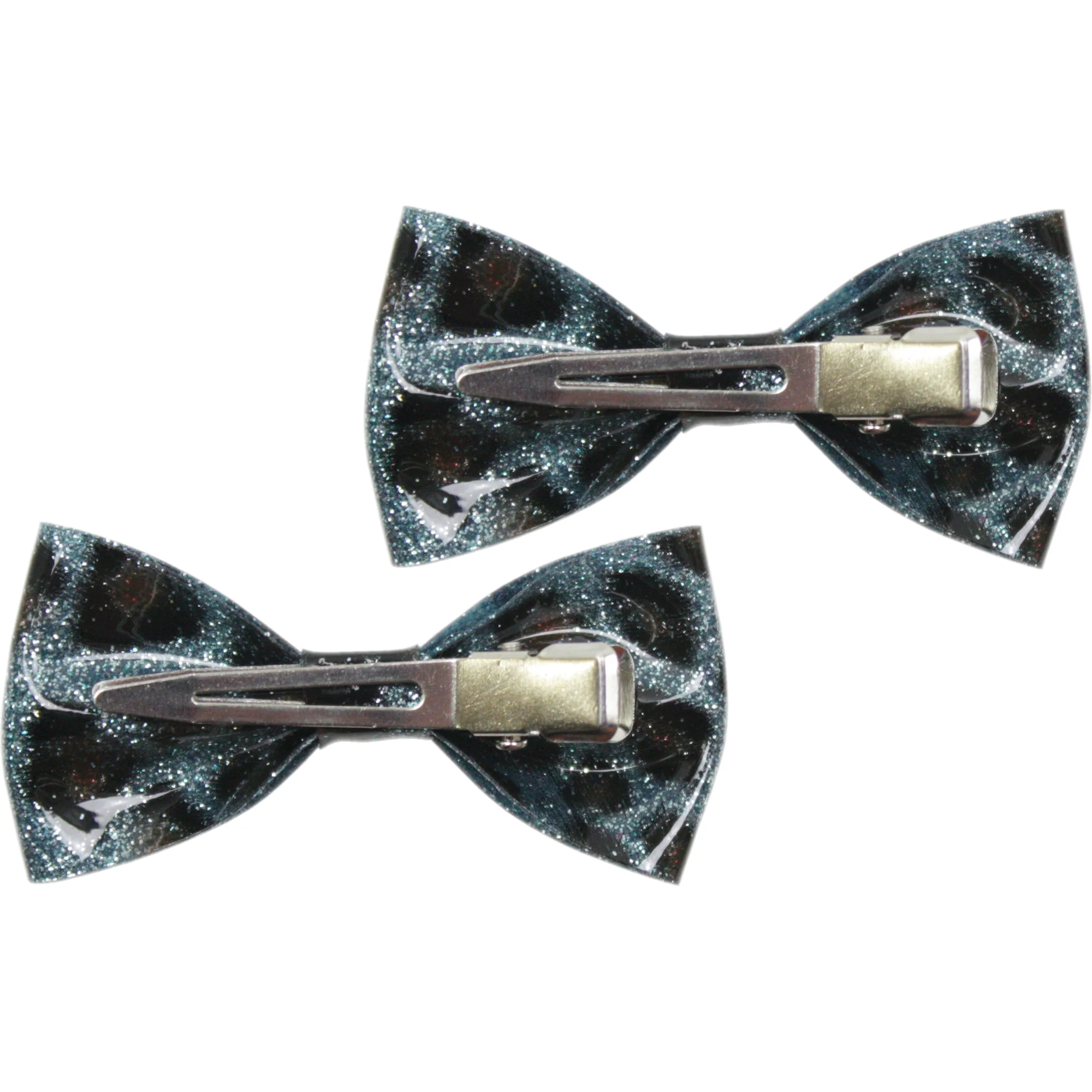 Sourpuss Blue Leopard Glitter Hair Bows Set of 2 | Rockabilly Hair Accessories Leopard Print Hair Clips - Image 3