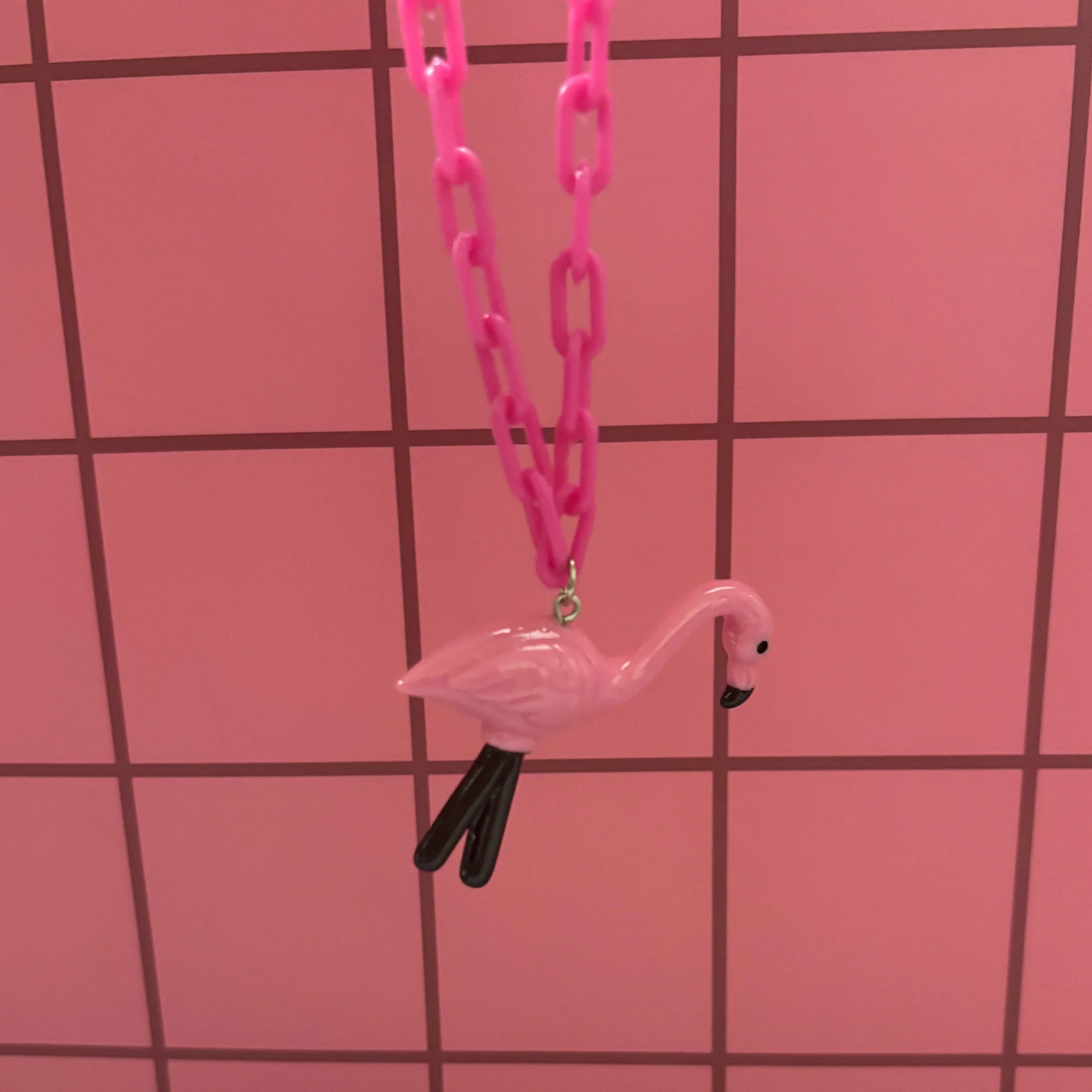 Sourpuss Chunky Flamingo Necklace | Retro Kitsch Pink Yard Ornament Jewelry - Image 3