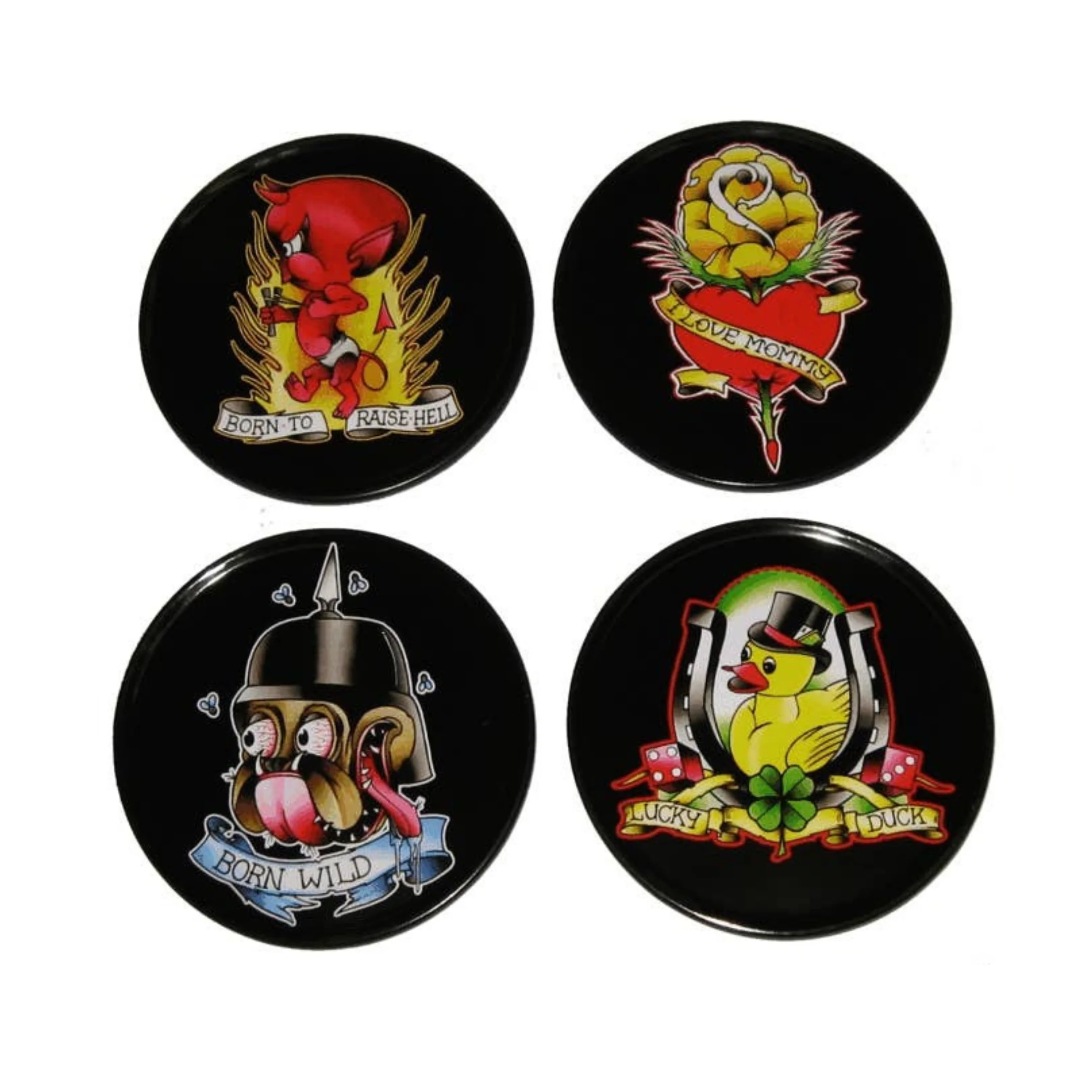 Classic Tattoo Coaster Set | Metal & Cork Retro Round Coasters in Gift Tin - Image 2