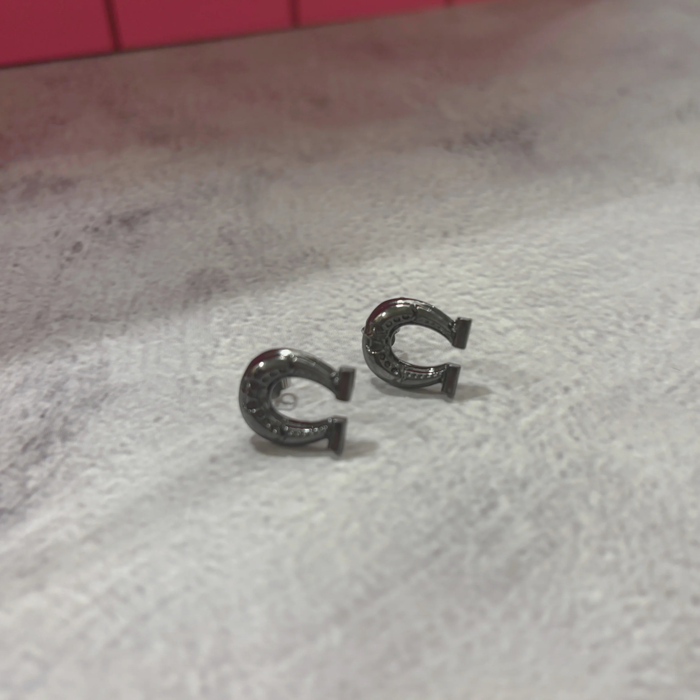 Sourpuss Earrings | Horseshoe Studs Black Gunmetal | Rockabilly Lucky Charm Jewelry - Image 6