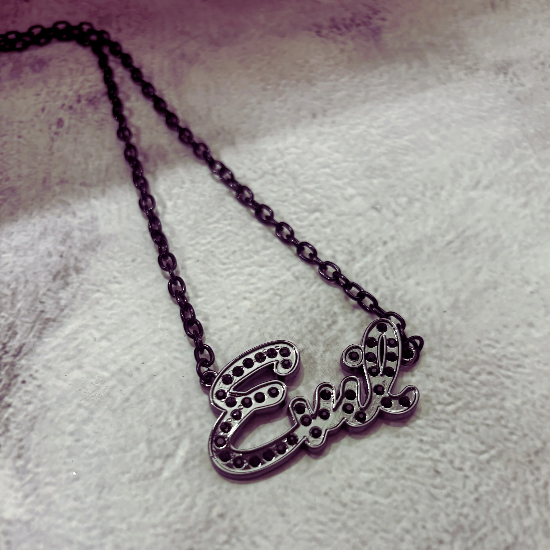 Sourpuss “Evil” Pendant Necklace with Black Rhinestones Gothic Statement Jewelry - Image 4