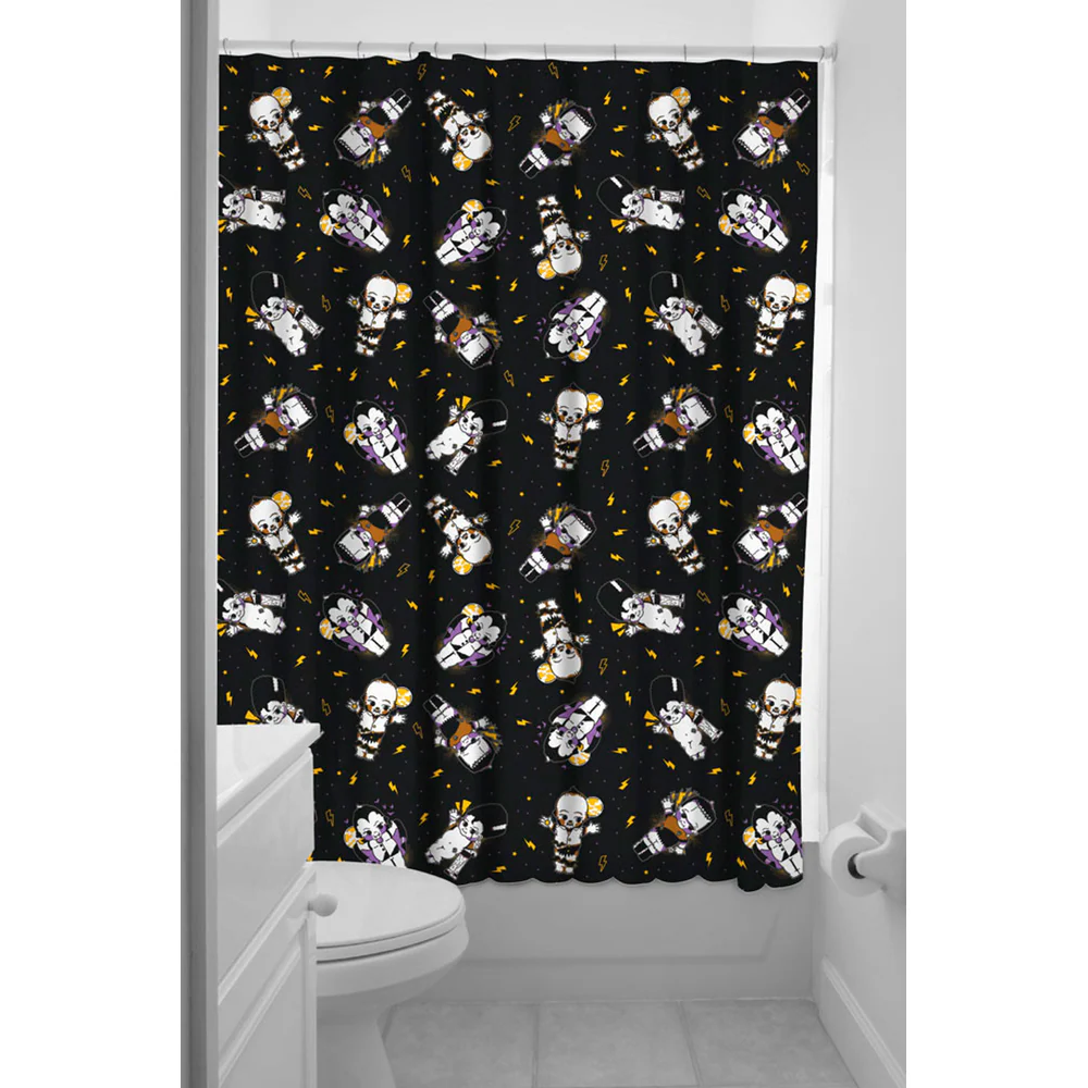 Sourpuss Kewpie Monsters Shower Curtain | Frankenstein Dracula Werewolf Polyester Bathroom Decor - Image 7
