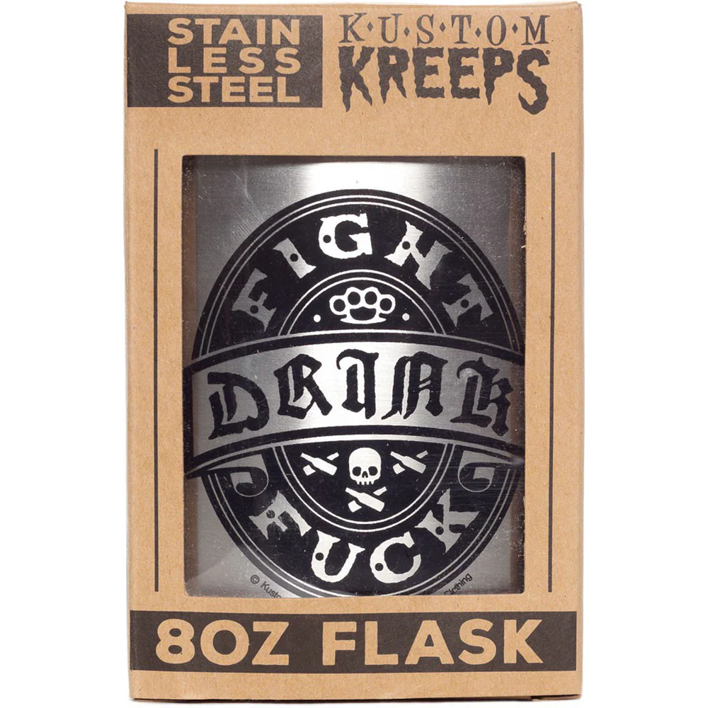Drink Fight Fuck Stainless Steel Hip Flask | Sourpuss Brand Rockabilly Barware | Punk Gift - Image 2