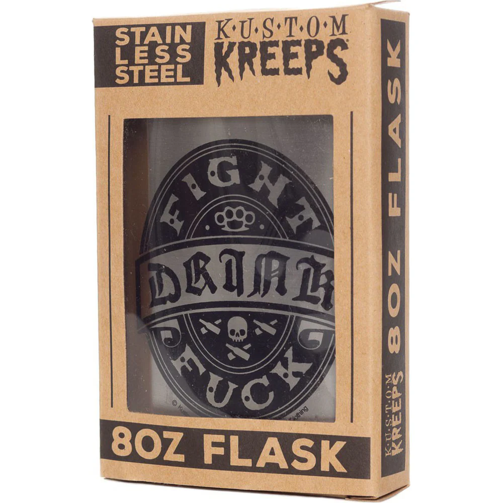 Drink Fight Fuck Stainless Steel Hip Flask | Sourpuss Brand Rockabilly Barware | Punk Gift - Image 3