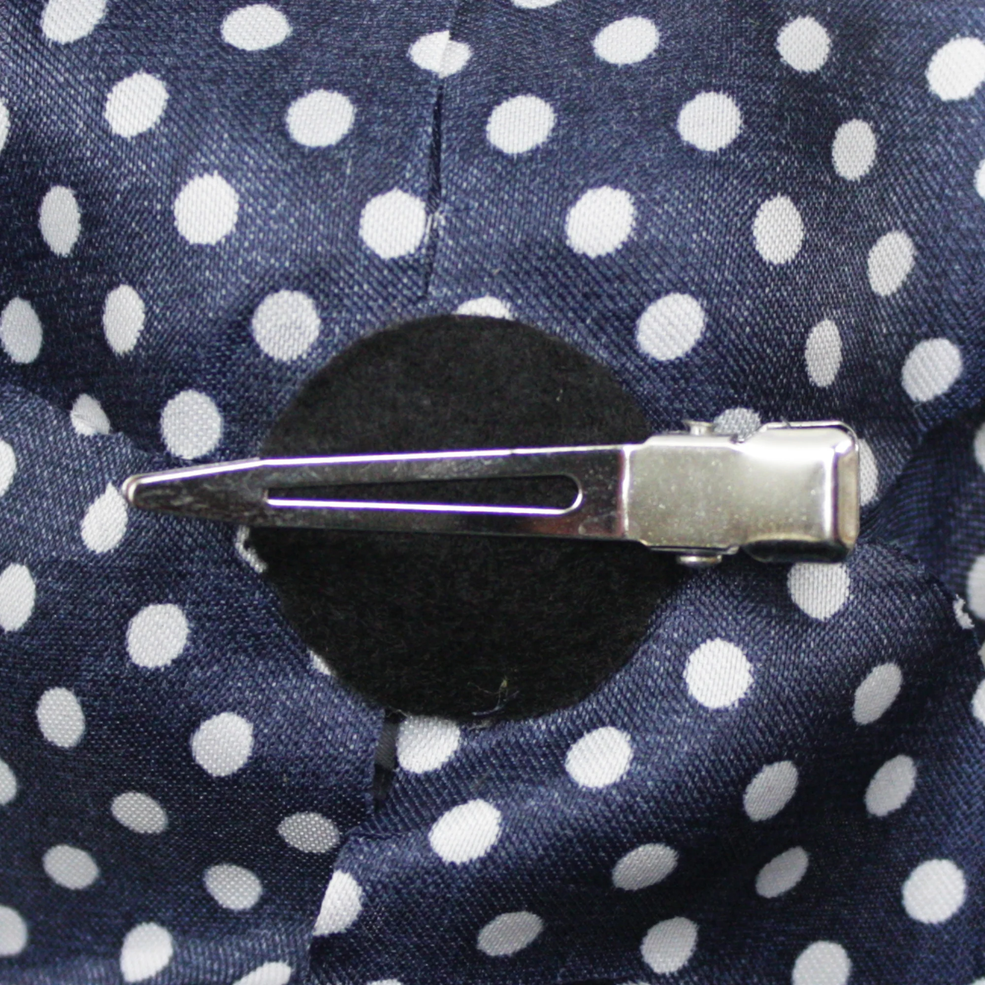 Sourpuss Navy Blue White Polka Dot Rose Hair Clip | Retro Pin-Up Rockabilly Hair Accessory - Image 3
