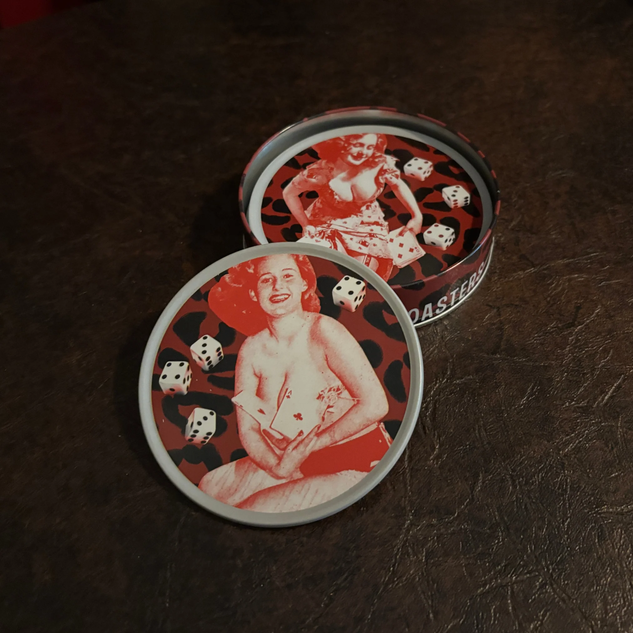 Sourpuss Nudie Coasters | Rockabilly Pin-Up Girls Set of Four | Metal & Cork Retro Drinkware with Storage Tin - Image 10