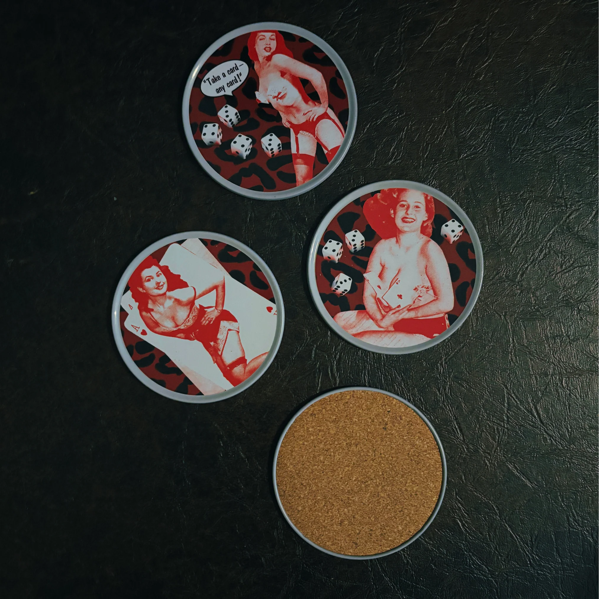 Sourpuss Nudie Coasters | Rockabilly Pin-Up Girls Set of Four | Metal & Cork Retro Drinkware with Storage Tin - Image 8