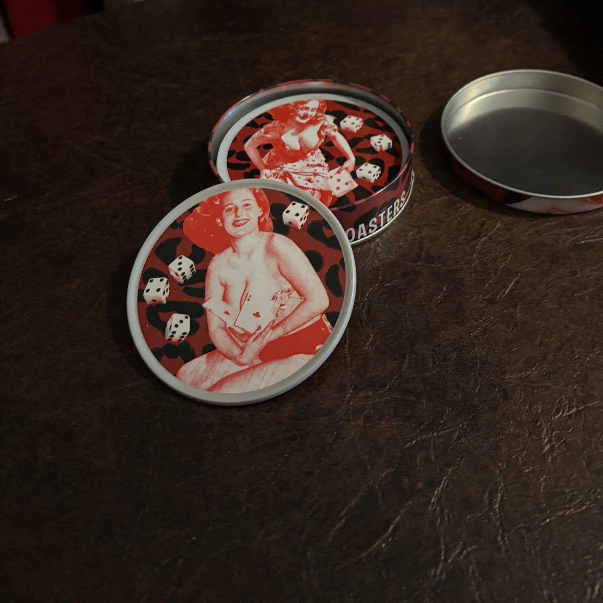 Sourpuss Nudie Coasters | Rockabilly Pin-Up Girls Set of Four | Metal & Cork Retro Drinkware with Storage Tin - Image 9