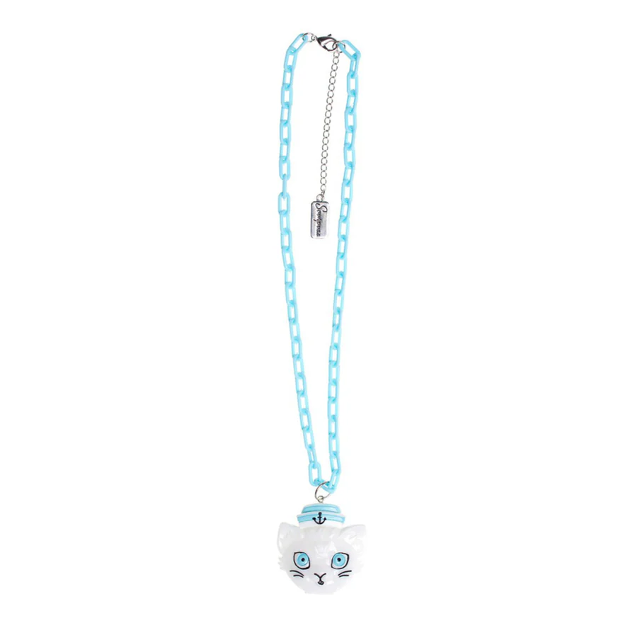 Sourpuss Oversize Sailor Cat Necklace | Chunky Retro Kitsch Cat Pendant Jewelry - Image 3
