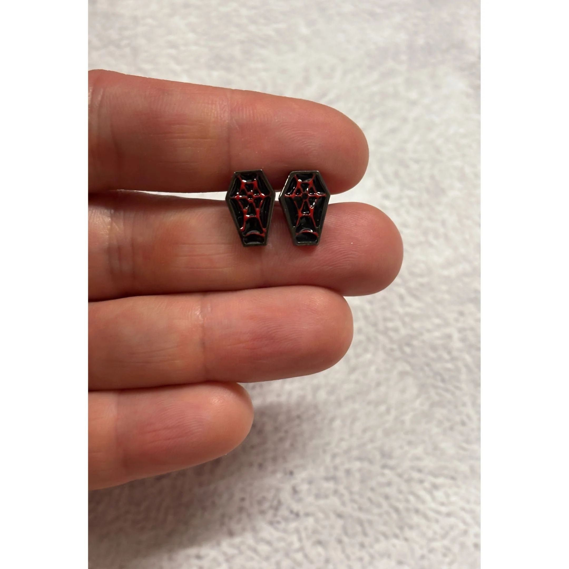 Sourpuss Red & Black Coffin Earrings | Gothic Studs Alternative Jewelry | Spooky Fashion Accessories - Image 4