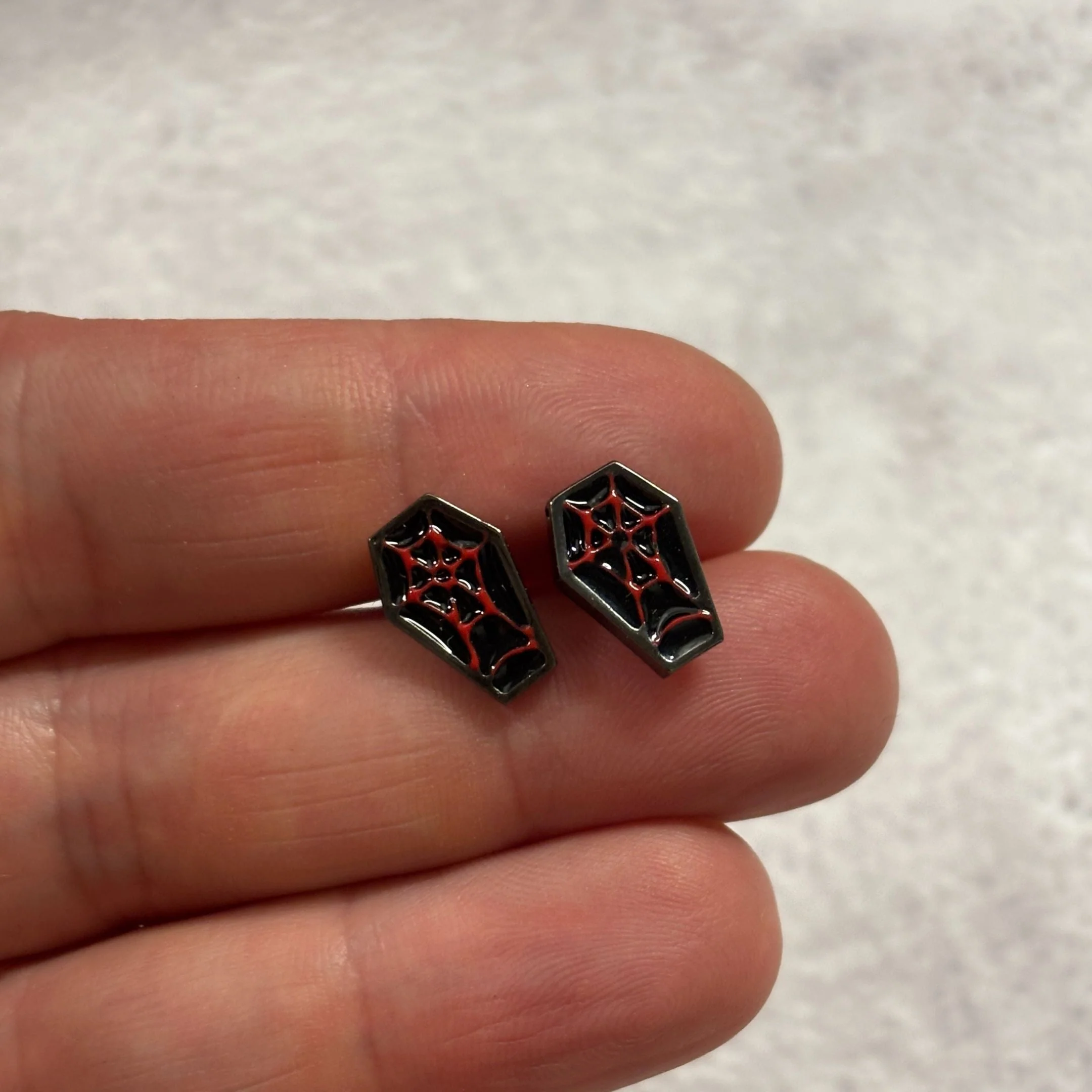 Sourpuss Red & Black Coffin Earrings | Gothic Studs Alternative Jewelry | Spooky Fashion Accessories - Image 5