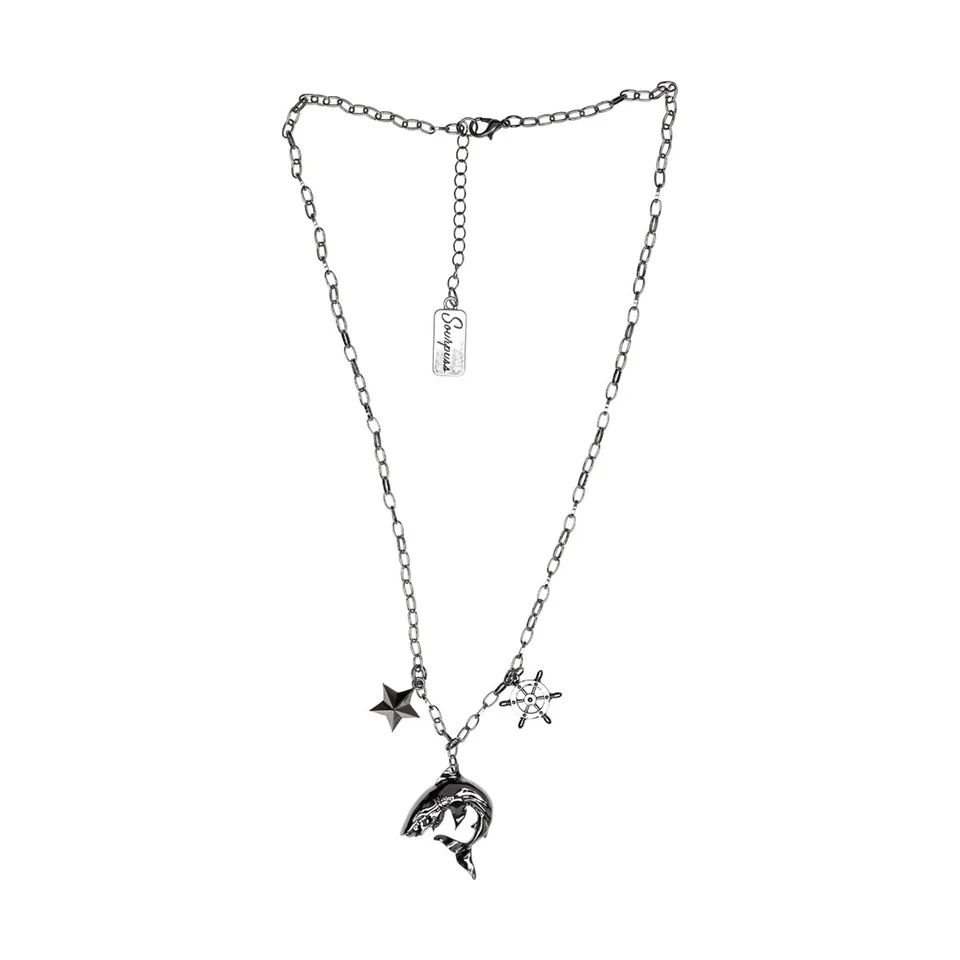 Sourpuss Shark Charm Necklace | Nautical Star & Captain’s Wheel Tattoo-Inspired Jewelry - Image 2