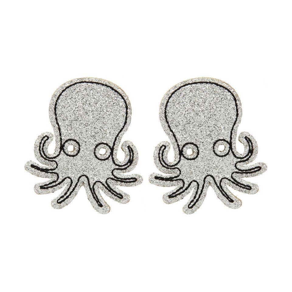 Sourpuss Silver Glitter Octopus Hair Clips Set of 2 | Nautical Rockabilly Hair Accessories - Image 2