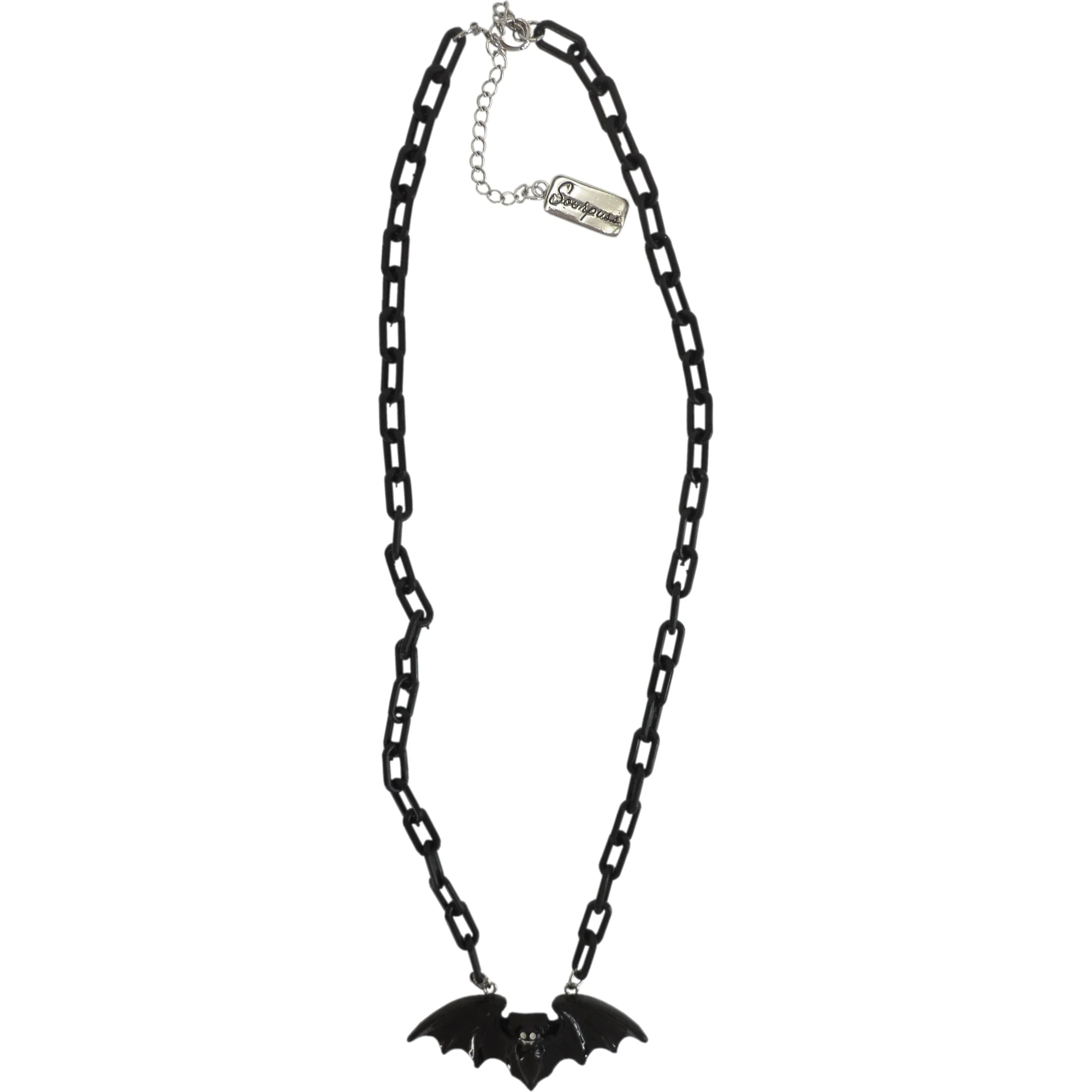 Sourpuss Smiling Vampire Bat Necklace | Chunky Chain Gothic Bat Pendant with Fang Grin - Image 3