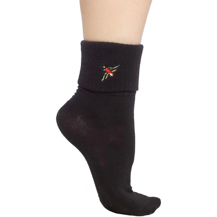 Sourpuss Sparrow Socks in Set of Two | Teal & Black Cuffed Novelty Socks Women Size 5-10 - Image 4
