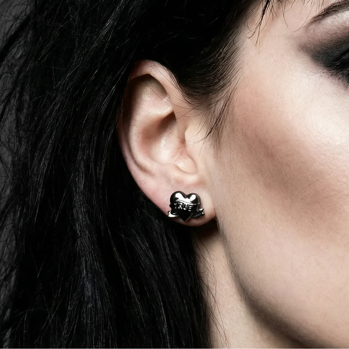 Sourpuss True Love Stud Earrings | Tattoo Heart Jewelry | Rockabilly Romantic Accessories - Image 2