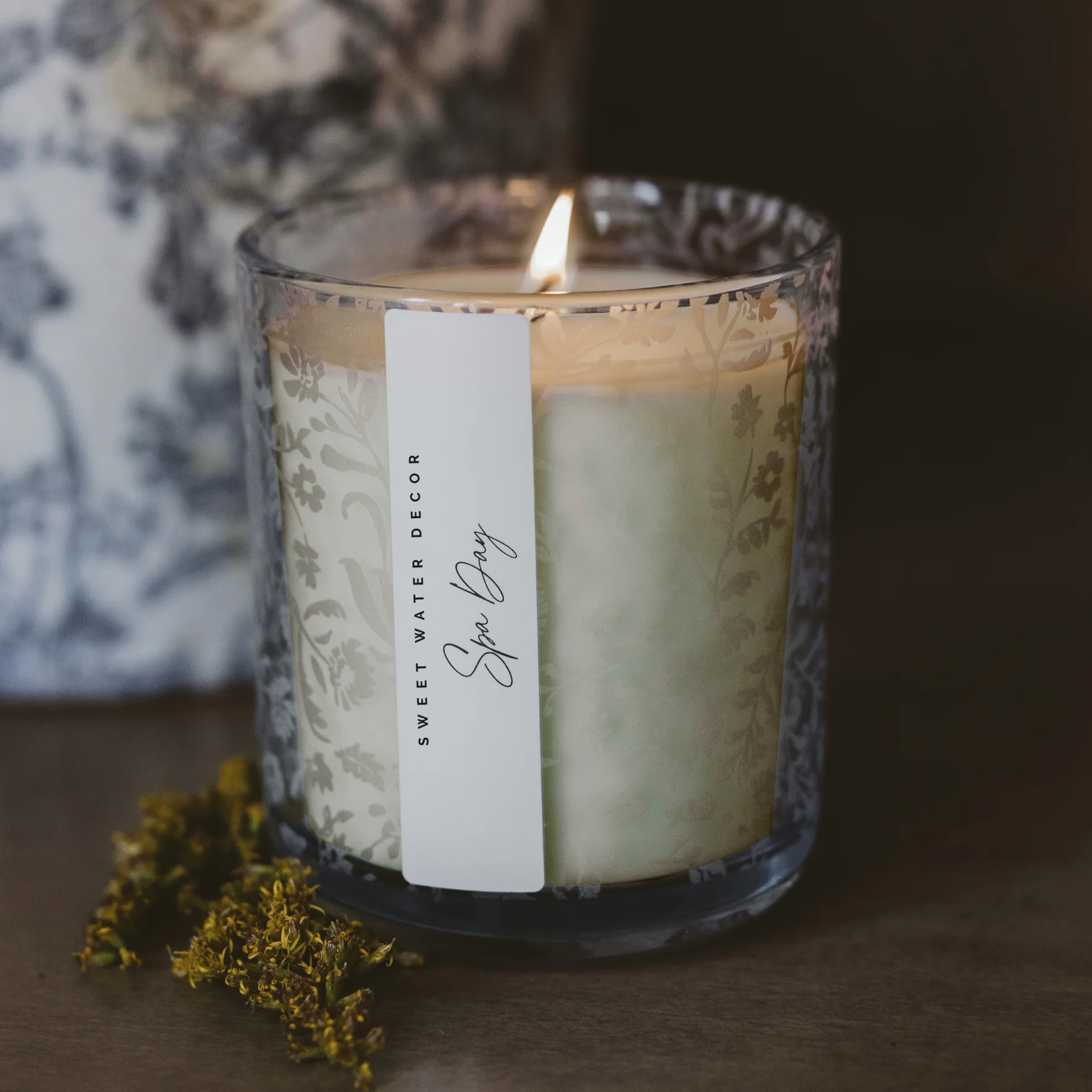 Spa Day Soy Candle - Blue Tinted Glass Jar - 12 oz - Image 3