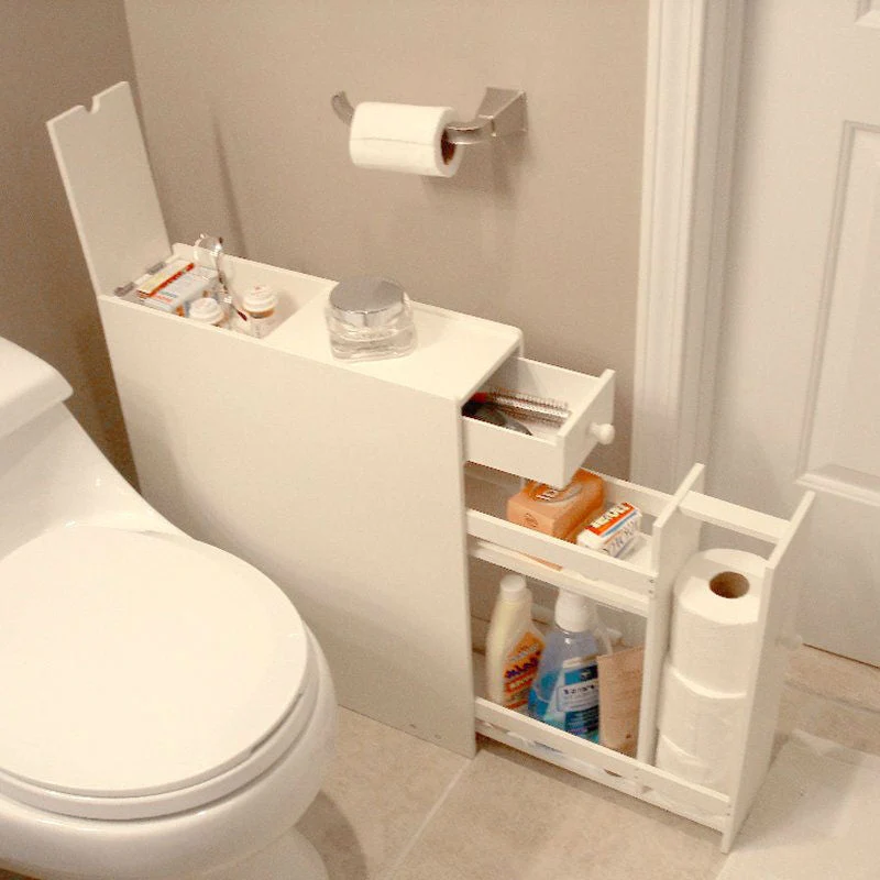 Space Saving Bathroom Floor Cabinet in White Wood Finish - Image 2