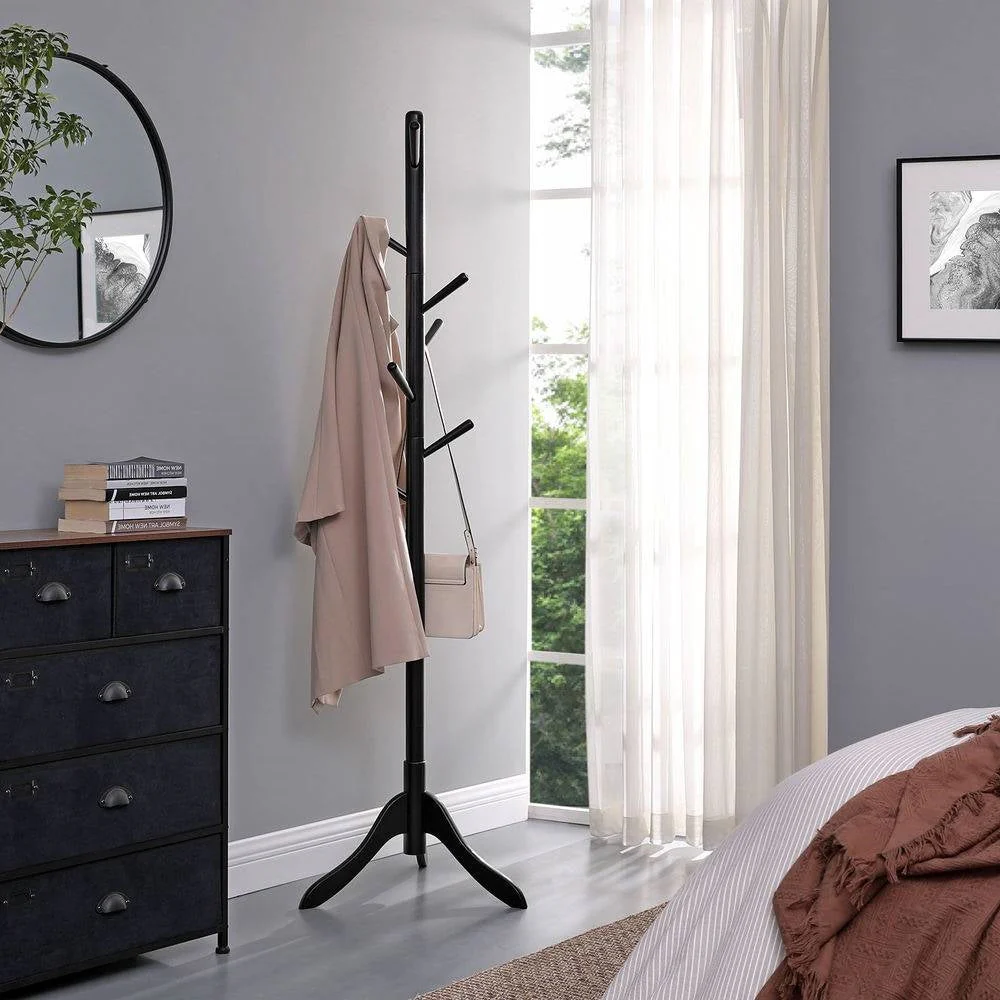 Space Saving Solid Wood Modern Coat Rack in Black Finish - Image 2