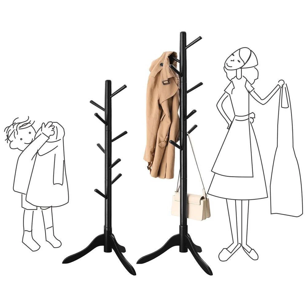 Space Saving Solid Wood Modern Coat Rack in Black Finish - Image 3