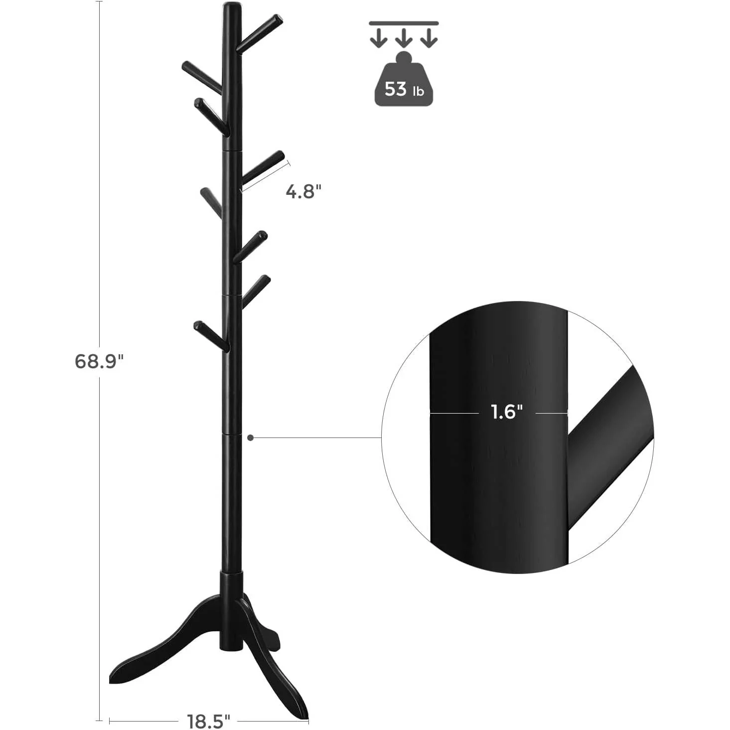 Space Saving Solid Wood Modern Coat Rack in Black Finish - Image 5