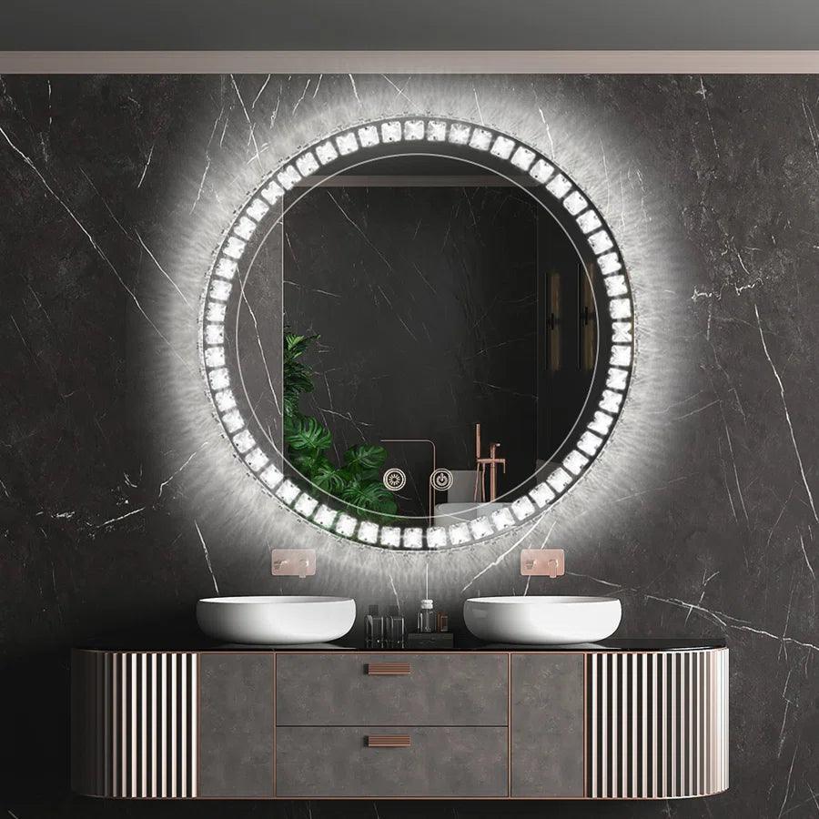Sparkle Vision round 24 in LED Wall-Mounted Frameless Bathroom Vanity Mirror with Anti-Fog,Smart Dimmable and 3 LED Color - Image 10