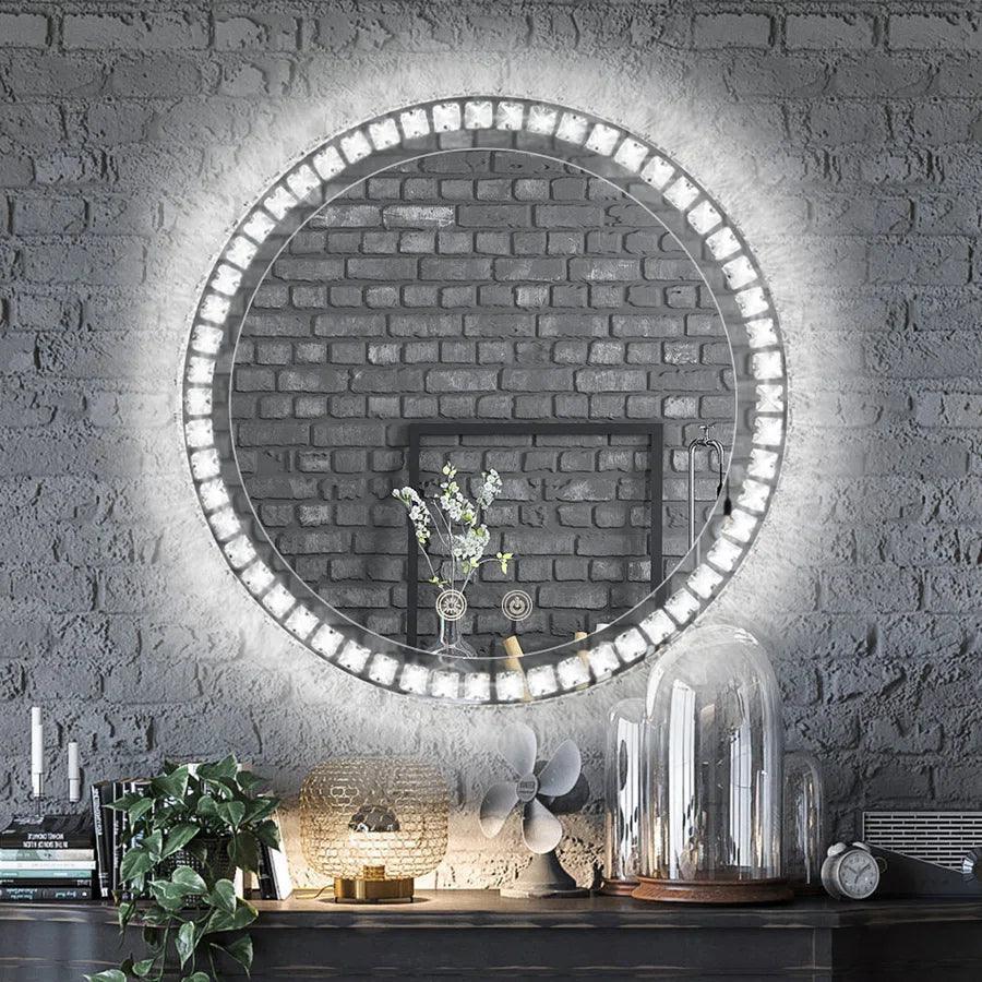 Sparkle Vision round 24 in LED Wall-Mounted Frameless Bathroom Vanity Mirror with Anti-Fog,Smart Dimmable and 3 LED Color - Image 2